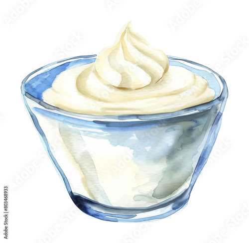 white yoghurt bowl watercolor digital painting good quality