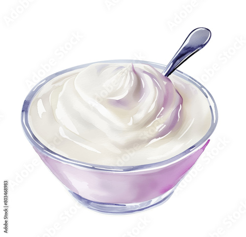 white yoghurt bowl watercolor digital painting good quality