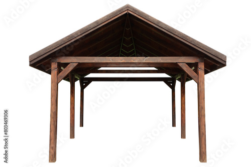 Foto Wooden gazebo, garage for a car - shelter from rain and bad weather conditions