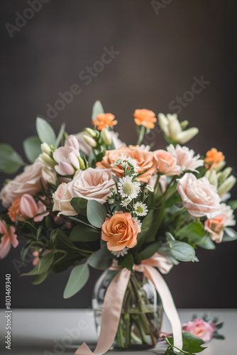 Exquisite bouquet of delicate cream roses in a vase at home decor