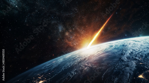 A meteor in the atmosphere of the earth, view from the space