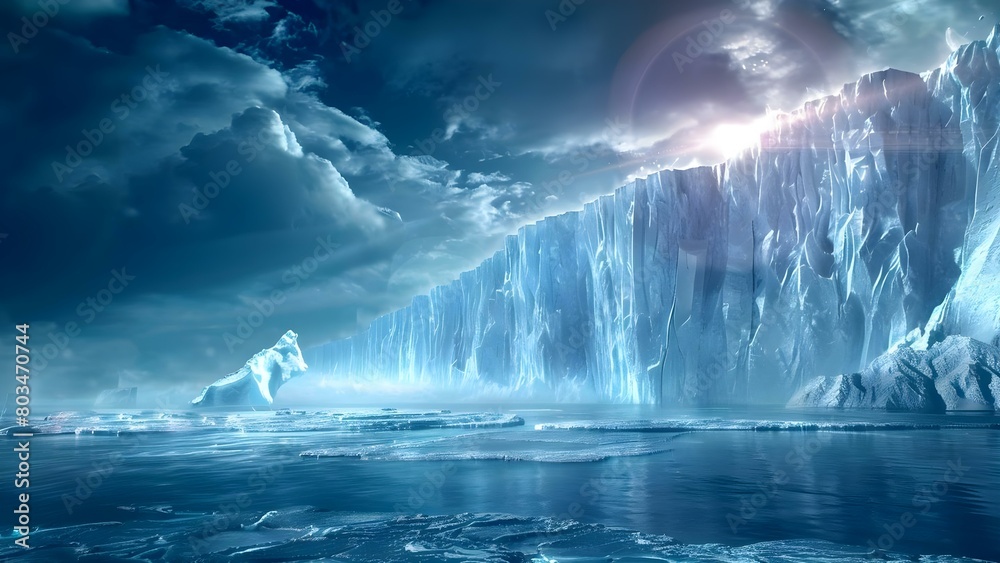 Manmade polar setting witnesses iceberg breakage. Concept Climate Change, Iceberg Breakage, Polar Environment, Manmade Impact, Environmental Conservation