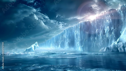 Manmade polar setting witnesses iceberg breakage. Concept Climate Change, Iceberg Breakage, Polar Environment, Manmade Impact, Environmental Conservation © Ян Заболотний