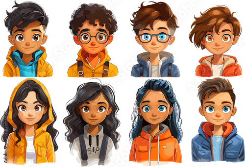 set of cartoon characters faces on a white background. Generative AI