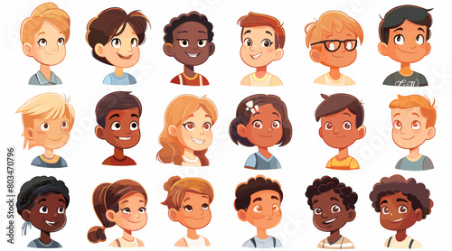 set of cartoon characters faces on a white background. Generative AI