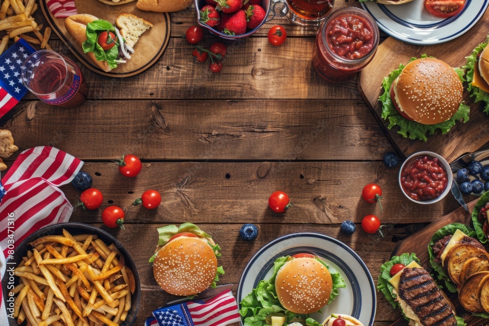 Top view of a table set up for 4th of july, independence day celebration Top view of a table set up for 4th of july, independence day celebration