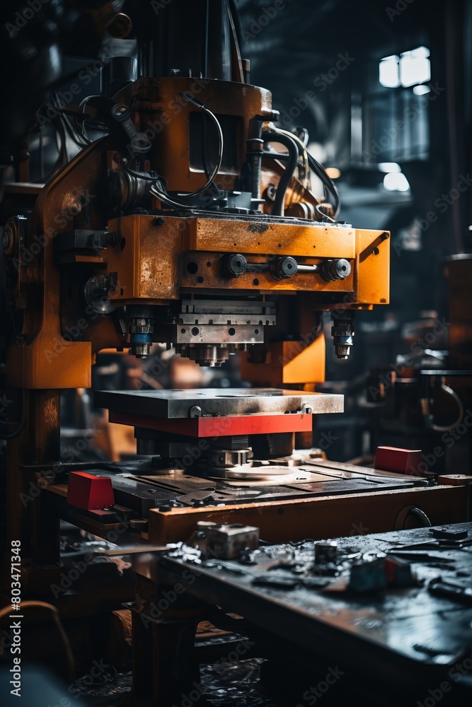 Fototapeta premium A hydraulic press shaping metal sheets