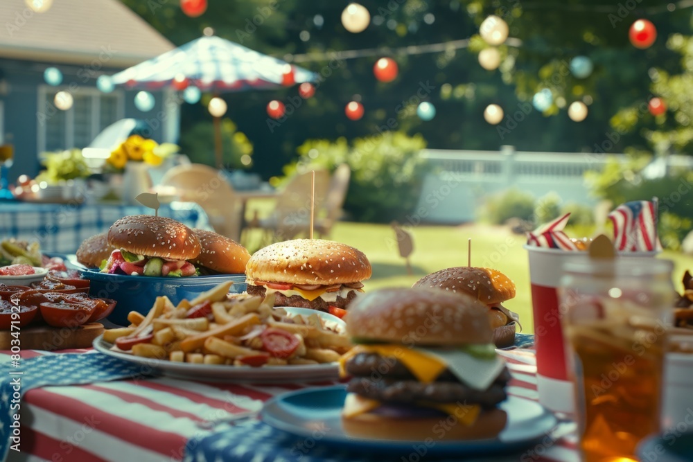 Fourth of July Backyard Celebration With Festive Table and American Flags