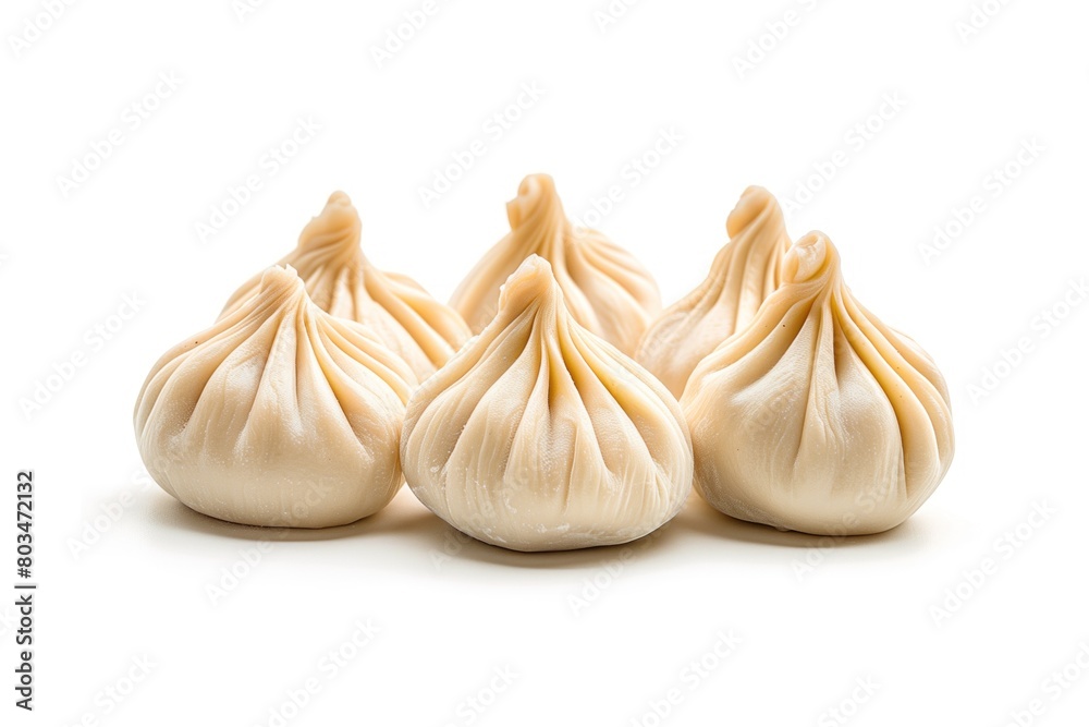 Caucasus cuisine. Set three delicious khinkalies isolated on a white background.