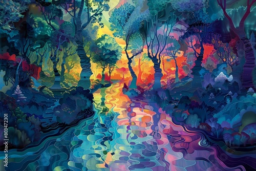 Fauvism of Create an image of a digital realm where cognitive pathways converge to form a emotional intelligence. photo
