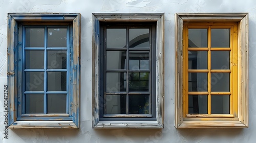 Three Windows in Varied Shades Against White Background