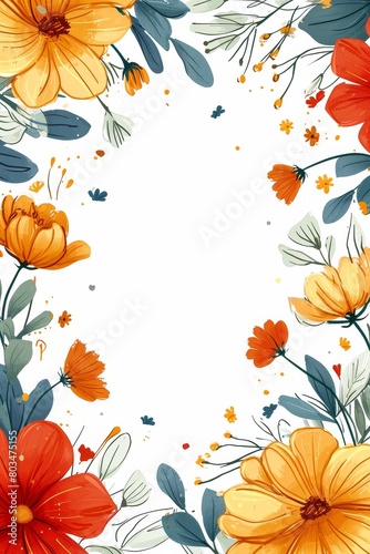 White Background With Orange and Red Flowers