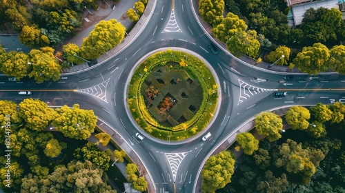 Top down aerial view of transportation highway overpass, ringway, roundabout