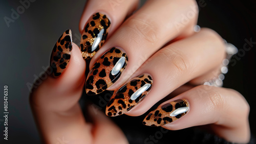 Feline Finesse: A Sophisticated Manicure with Stunning Brown Shades and Leopard Motifs
