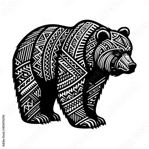 grizzly bear silhouette in animal ethnic, polynesia tribal illustration