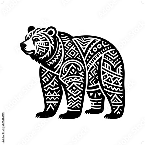 grizzly bear silhouette in animal ethnic, polynesia tribal illustration
