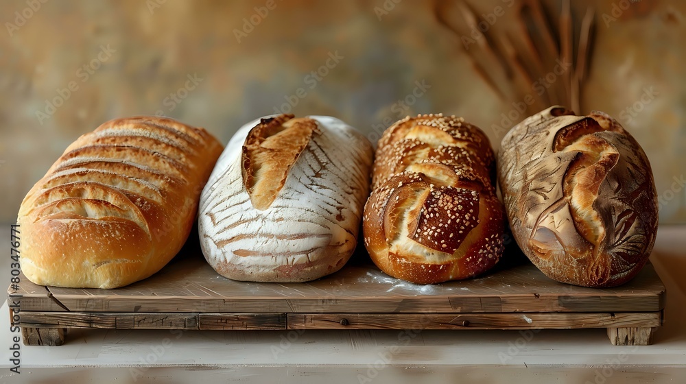 Artisanal Bread with Natural Grain Wooden Boards