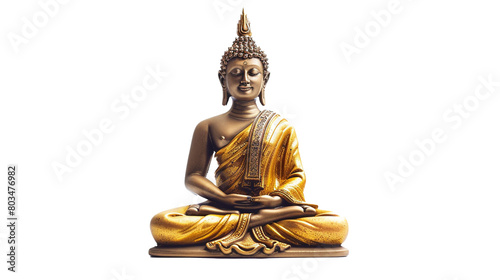 A Thai Buddha statue in a meditation pose on a transparent background. PNG format, This PNG file, with an isolated cutout object on a transparent background. 
