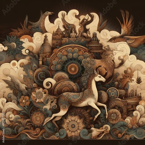 a mix of digital artwork, clasic, antique, animal-themed, Generative AI photo