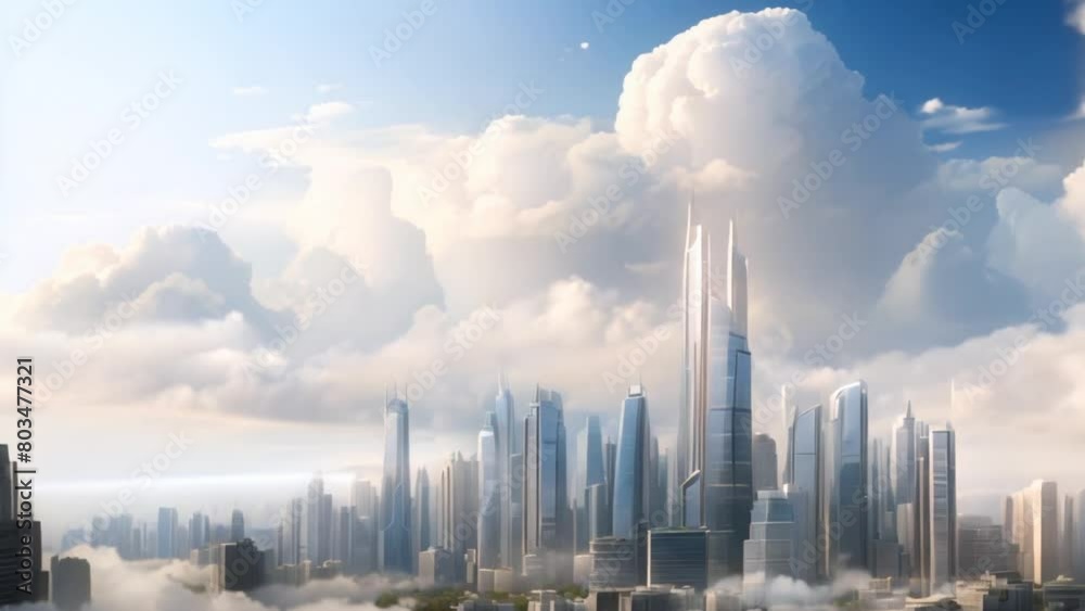 city view of tall buildings with thick clouds around it city view of tall buildings with thick clouds around it