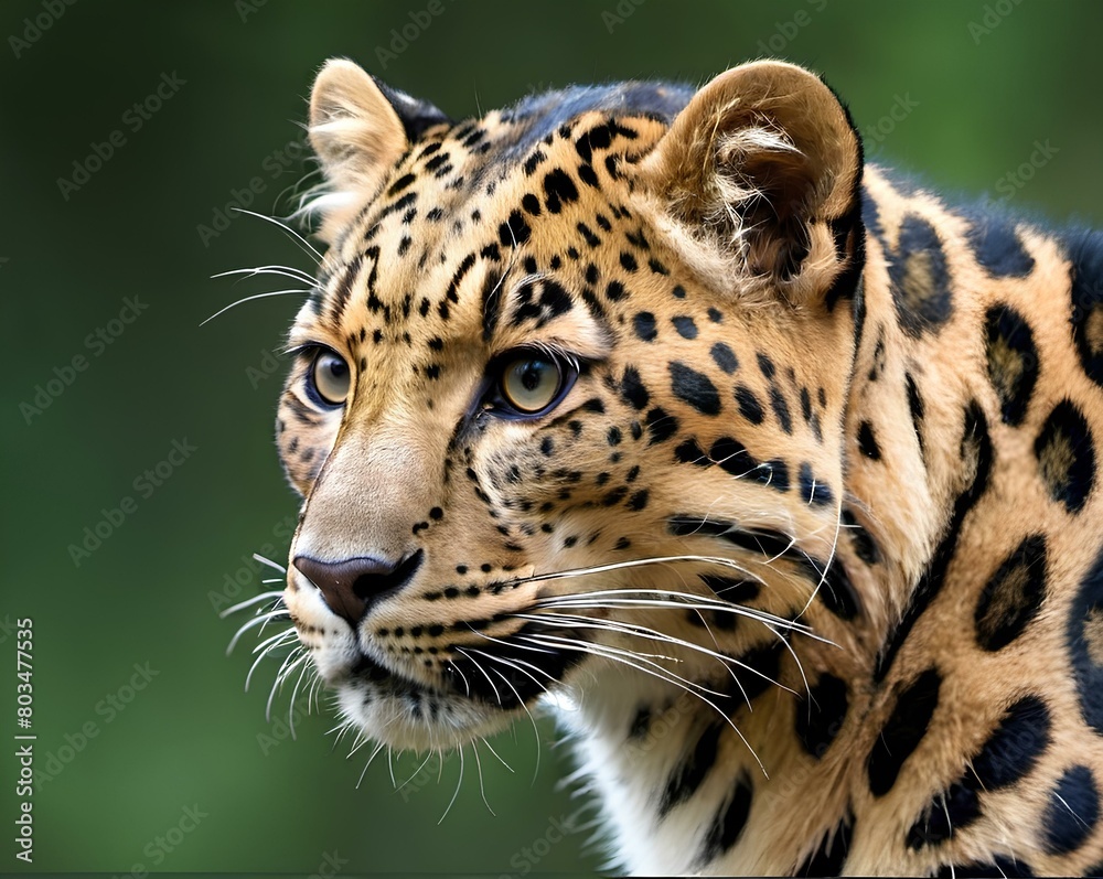 Obraz premium portrait of a leopard, Amur Leopard: This wild animal is also on the verge of extinction. There are only about 100 left. Endangered