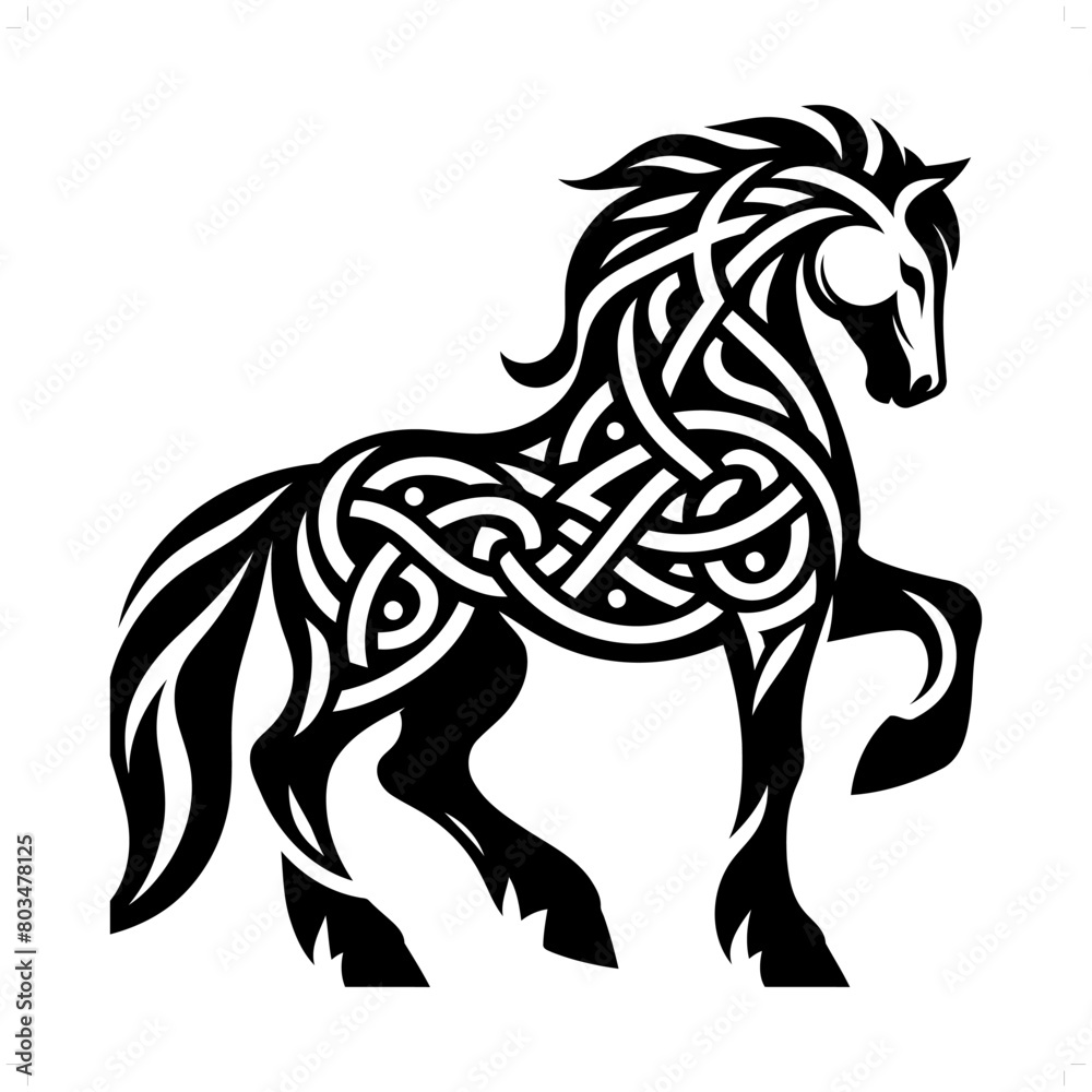 Horse silhouette in animal celtic knot, irish, nordic illustration