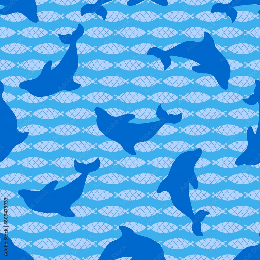 Fototapeta premium Summer cartoon print animals seamless dolphin pattern for wrapping paper