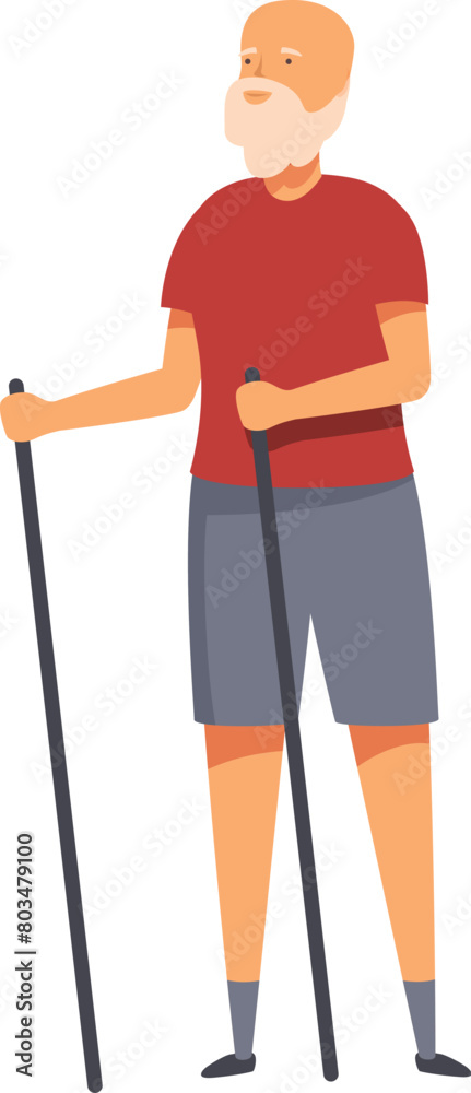 Senior man with walking sticks icon cartoon vector. Nordic walk. Active health Senior man with walking sticks icon cartoon vector. Nordic walk. Active health