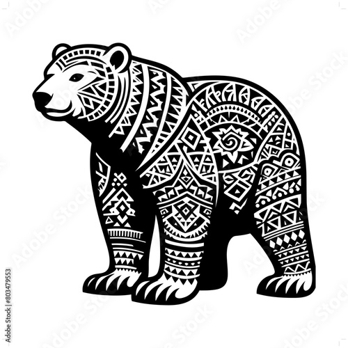Polar bear silhouette in animal ethnic, polynesia tribal illustration