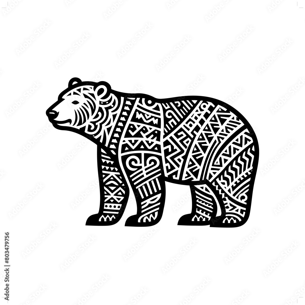 Naklejka premium Polar bear silhouette in animal ethnic, polynesia tribal illustration