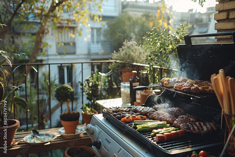 Making barbecue on the balcony in a city apartment Making barbecue on the balcony in a city apartment