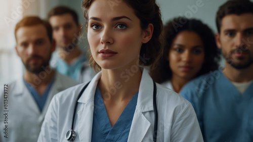 A female doctor with her teammates at the hospital. photo