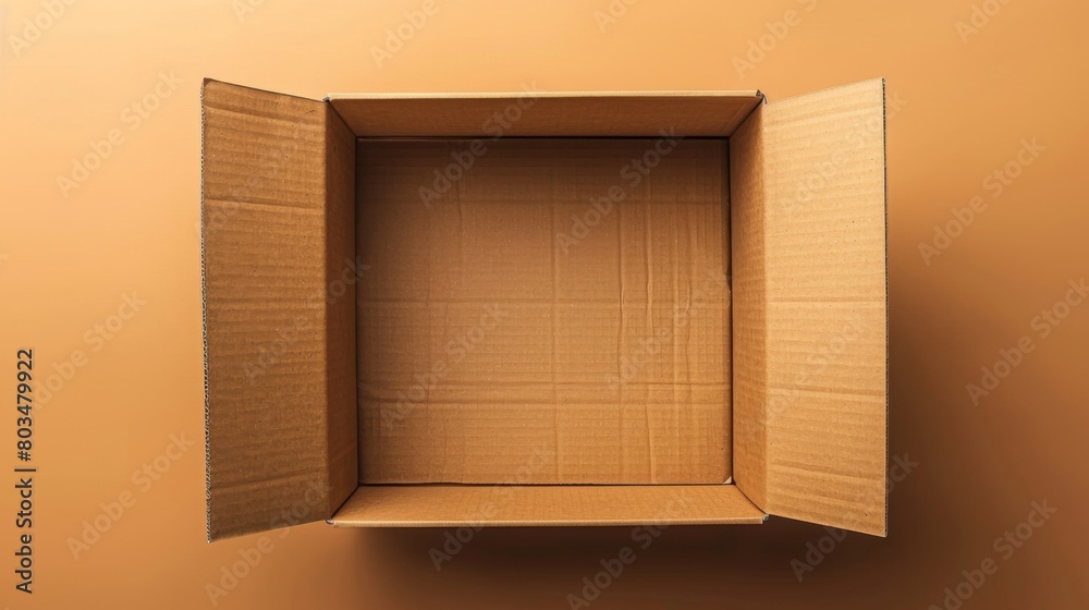 Open cardboard box on a vibrant orange background, suitable for concept art. Open cardboard box on a vibrant orange background, suitable for concept art.