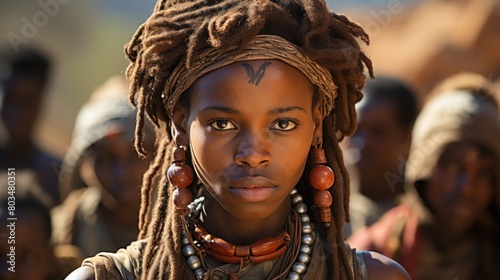 Portrait of a Young Woman from the Himba Tribe in Namibia, Traditional Attire and Cultural Symbols