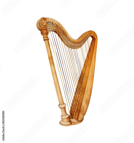 golden harp watercolor digital painting good quality