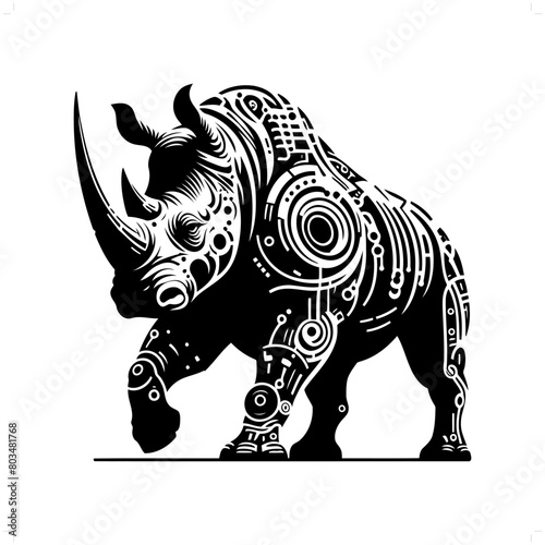 Rhinoceros silhouette in animal cyberpunk  modern futuristic illustration