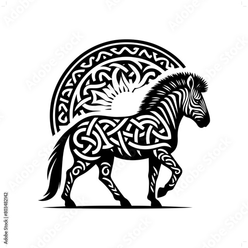 Zebra silhouette in animal celtic knot, irish, nordic illustration © orion