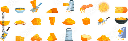 Grated cheese icons set cartoon vector. Recipes menu. Decor cafe food