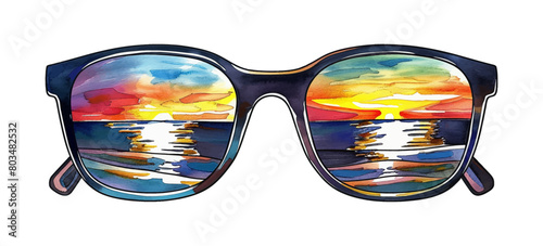sunglasses sunset reflection watercolor digital painting good quality