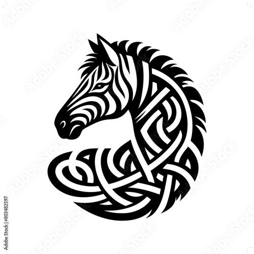 Zebra silhouette in animal celtic knot  irish  nordic illustration