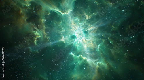 Breathtaking green nebula with a dense starfield, depicting the surreal beauty of outer space and star creation