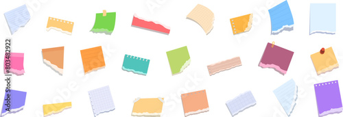 Torn paper sheets icons set cartoon vector. Note piece. Notice work