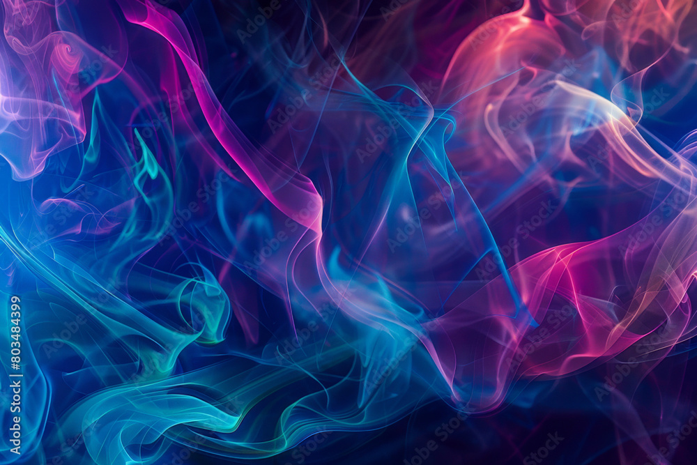 An image capturing the delicate swirls and patterns of colored smoke against a dark background - Generative AI