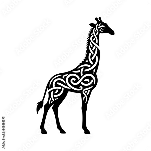 Giraffe silhouette in animal celtic knot  irish  nordic illustration