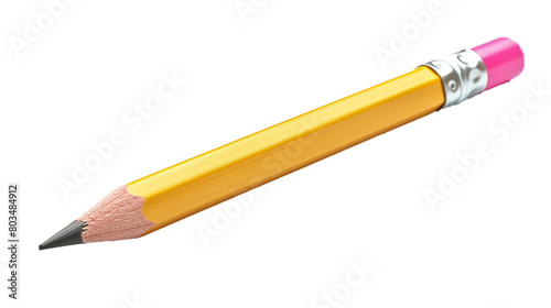 A yellow pencil with a pink eraser on a transparent background. PNG format, This PNG file, with an isolated cutout object on a transparent background. 