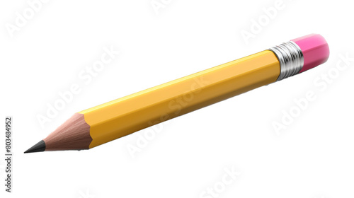A yellow pencil with a pink eraser on a transparent background. PNG format, This PNG file, with an isolated cutout object on a transparent background. 