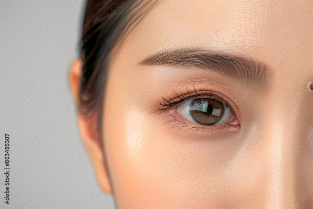 Cropped beautiful female Asian beauty care models face front close up. Calm relaxed young Korean woman with soft clean perfect skin looking at camera. Cropped beautiful female Asian beauty care models face front close up. Calm relaxed young Korean woman with soft clean perfect skin looking at camera.