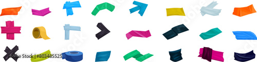 Duct tape icons set cartoon vector. Roll packing. Insulation arrow cross