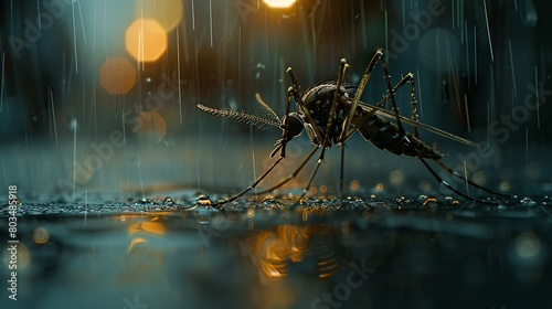 a mosquito walking in the rain with its head on the ground