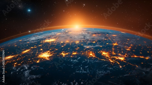 a view of the earth from space with lights of cities © progressman